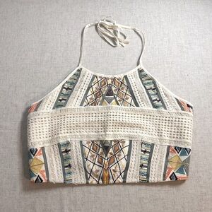 Lua Nova Embroidered Halter Crop Top Extra Large